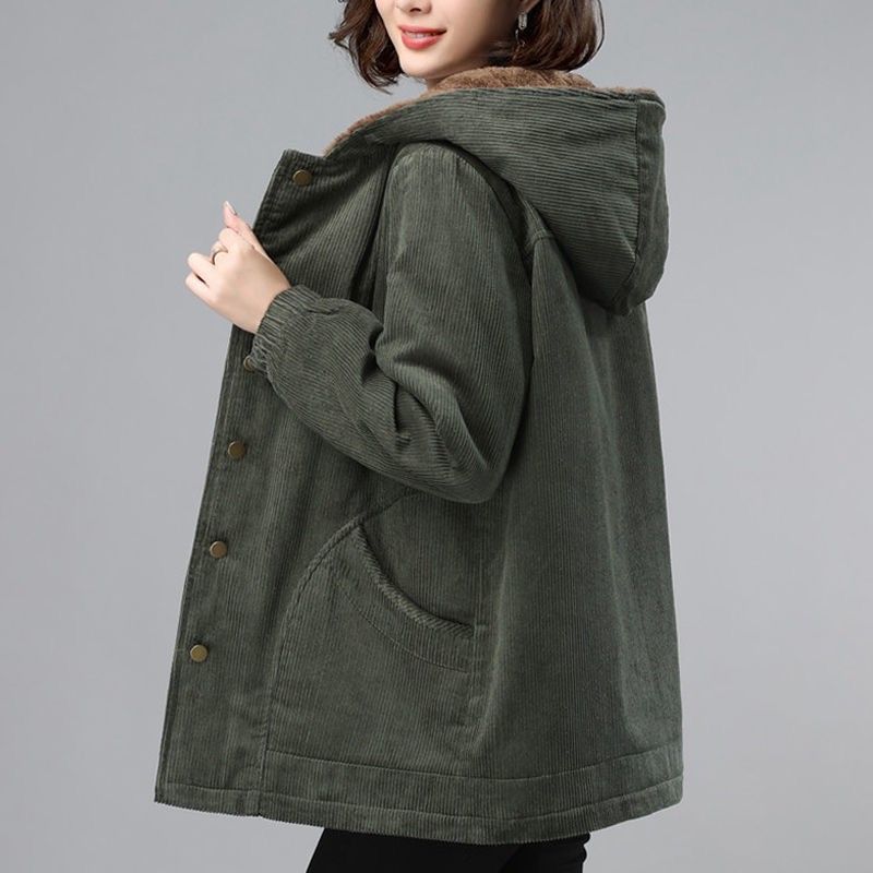 Winter Corduroy Jacket for Middle-aged Women Casual and Loose Mom's Cotton Jacket Cotton Top