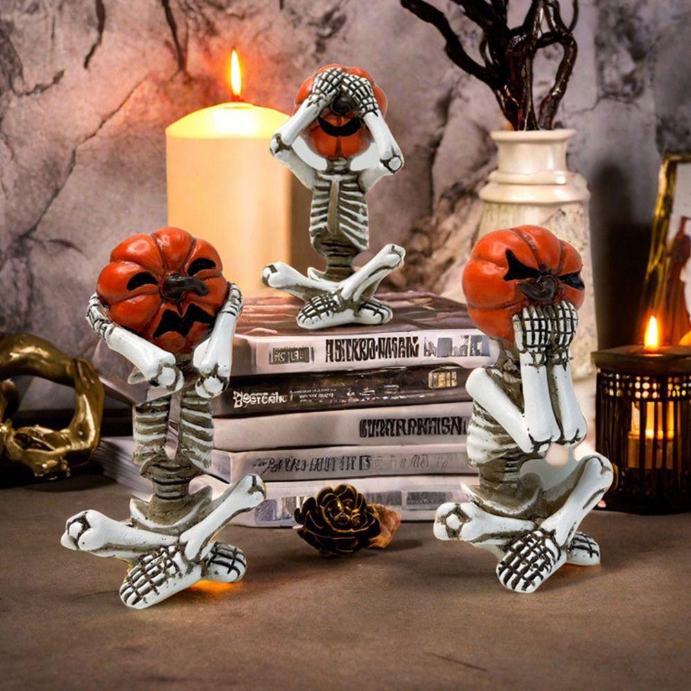 3Pcs/Set Resin Craft Meditation Yoga Skeleton Statue  Halloween Decoration