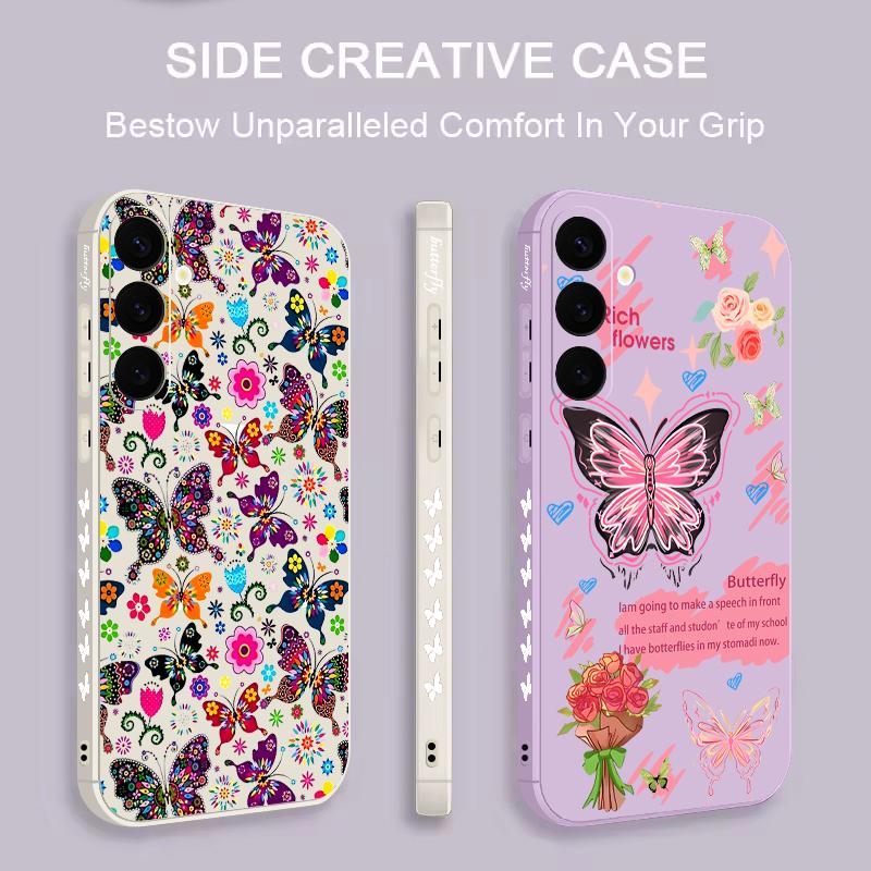 Kolorowe Etui z Wzorem Motyla Dla Samsung Galaxy S26 S25 Ultra S24 S23 S22 Plus S21 FE A15 A16 A17 A35 A36 A54 A55 A56 5G Miękki Pokrowiec