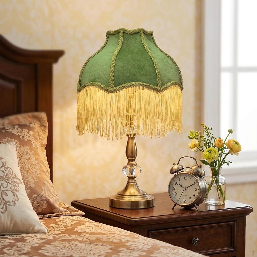 Bell-Shaped Lampshade in Velvet with Decorative Tassels And Fringes, Light Ideal for Floor Or Table