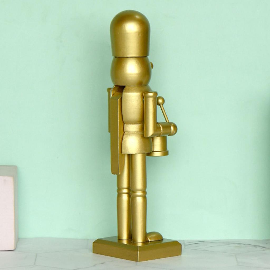 Golden Wooden Nutcracker Drumming Puppet Christmas Figures Toy Birthday Gift Traditional Handmade