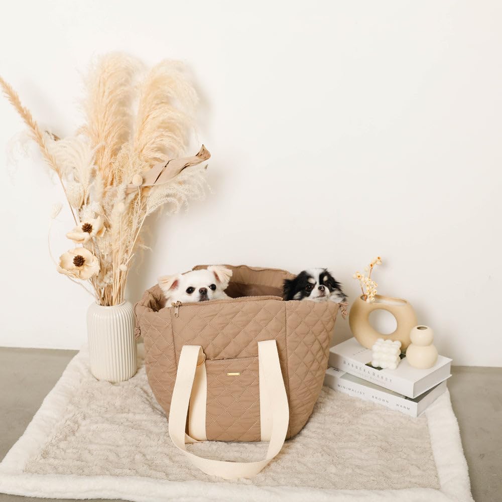 Dog Car Supplies Quilted Wide Open Cute Stylish Popular Brand Toy Poodle Chihuahua Small Dog Monchéri Bag/BEIGE/FREE