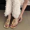 Fashion Women's Fashion Low Heel Sandals Summer New Square Toe Clip Toe Metal Buckle Non-slip Wear-resistant Flip Flops