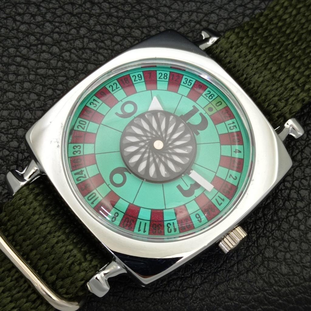 VINTAGE HAND-WINDING SWISS POKER FACE MENS REFURBISHED SEA GREEN WATCH a700937-5 R205a-a700937