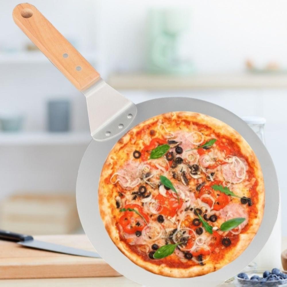 New 10/12 Inch Pizza Shovel with Wooden Handle Non Slip Pastry Tools Stainless Steel Pizza Peel Paddle Pizza Turning