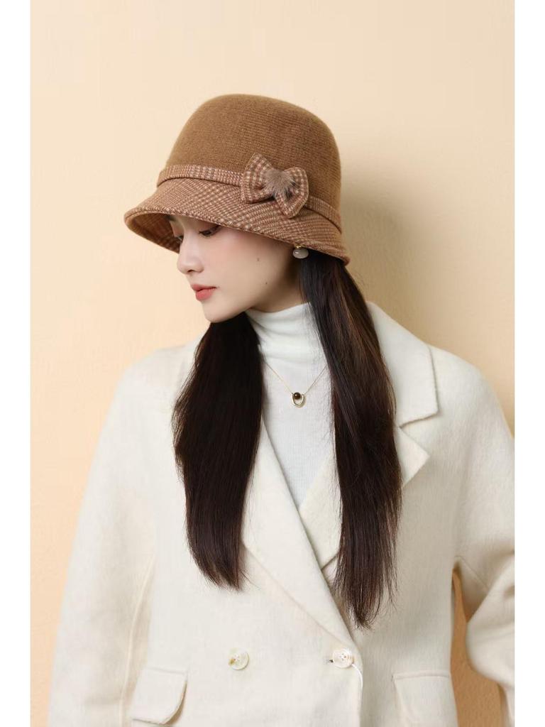 Autumn/Winter Wool Bowler Hat with Windproof Ear Protection - Ladies' Casual Fashion.