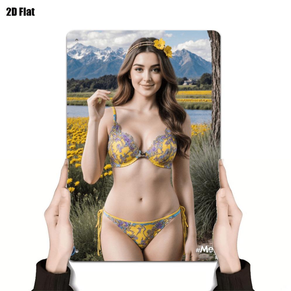 Vintage Metal Wall Decor Yellow Floral Bikini Girl Brava Beach Scene - Iron Summer Poster Home Decoration Mediterranean Co