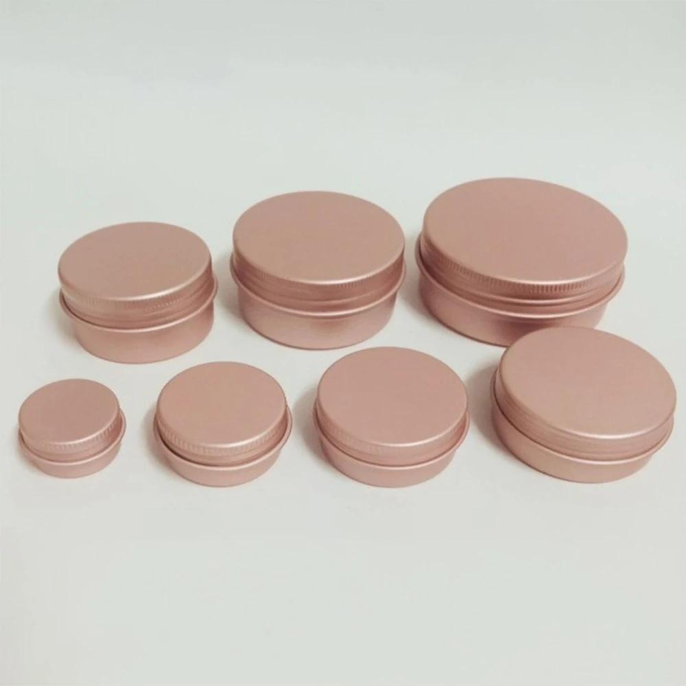 1/11/11/11/11/11/61g Rose Gold Round Empty Aluminum Box Lids Silvery Tin Cans Round Metal Box Empty Ceam Jar Cosmetic Containers