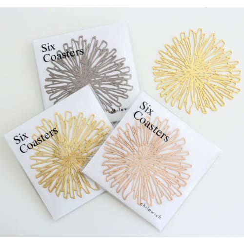 Chilewich Bloom Coasters, Set of 6, Gilded, In Exclusive Packaging