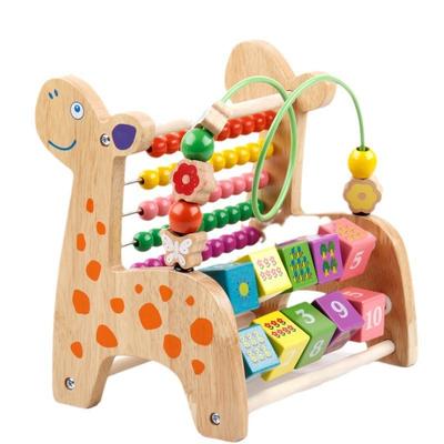 Wooden Children's Early Education Educational Beads Around the Piano Toy Multi-functional Primary Color Deer Beaded Calculation Frame Building Block