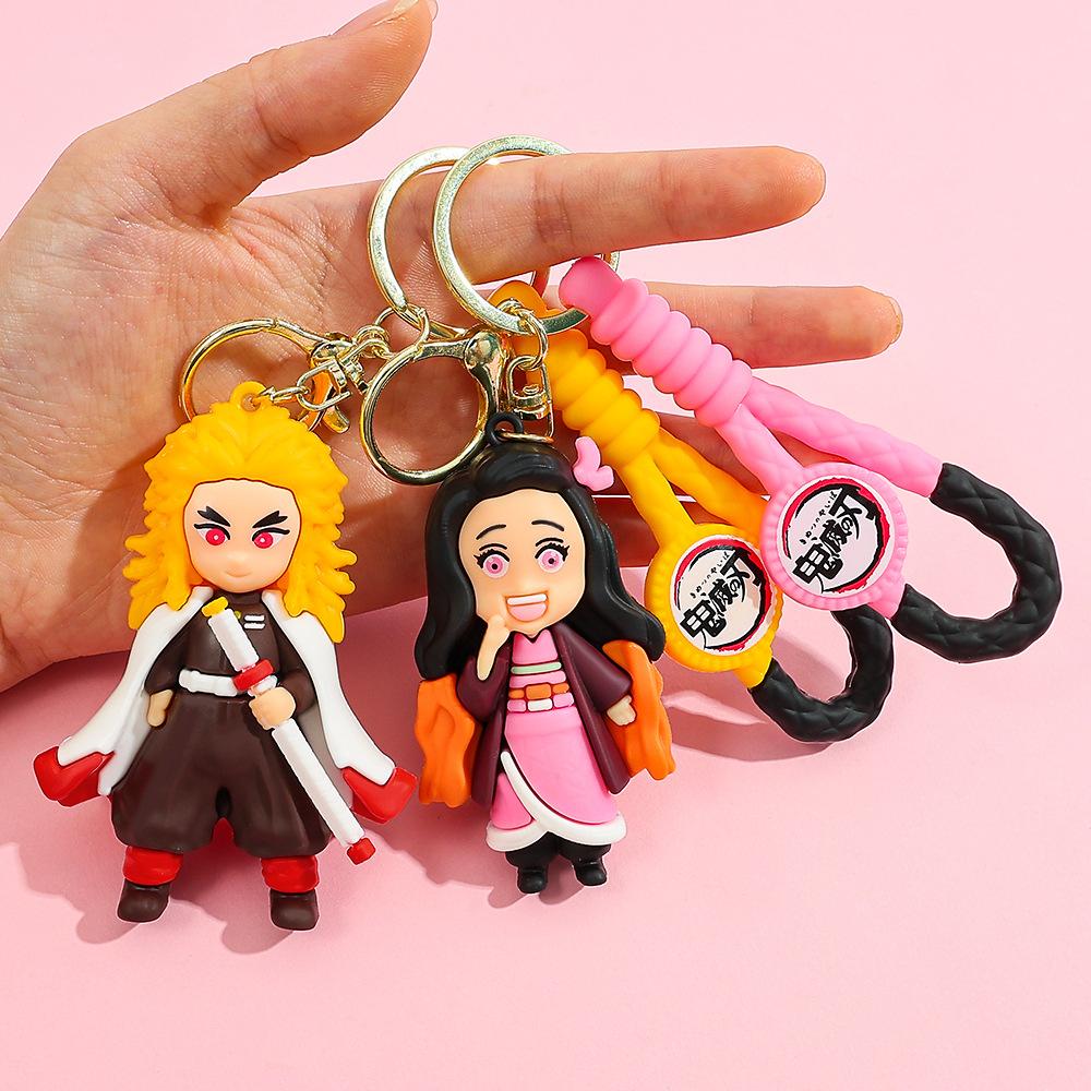 Demon Slayer Kimetsu No Yaiba Keychain Cartoon Anime Cute Kamado Tanjirou Nezuko Figure Keyring Bag Car Key Chain Model Toy Gift