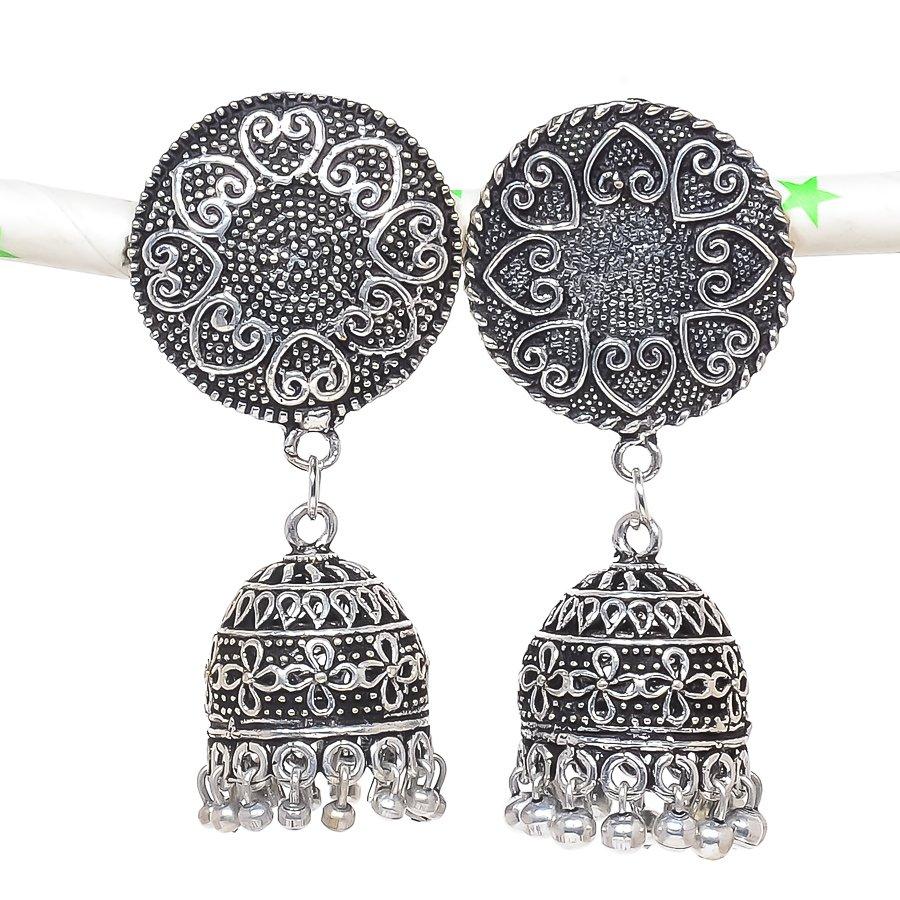 

Натуральные индийские серьги Jhumki с драгоценным камнем, серебряные серьги в племенном стиле Бали, 2,09 дюйма, o5w06