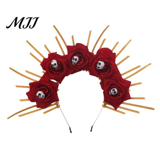 Handmade Flower Headband Halloween Floral Headband, 3D Shape Widened Fit Non-slip Wide Band Hair Hoop, Non-Slip with Pumpkin Witch Decoration