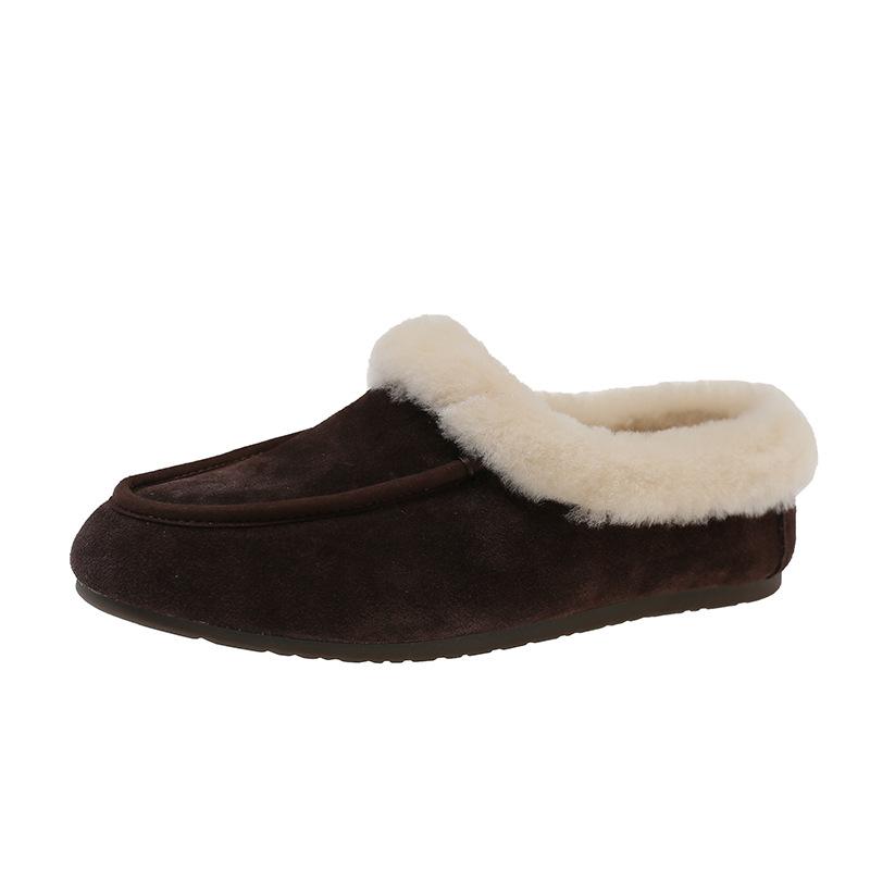 Mao Mao shoes women's autumn and winter outer wear bag head half slippers 2025 new flat-bottomed velvet bean shoes warm cotton slippers