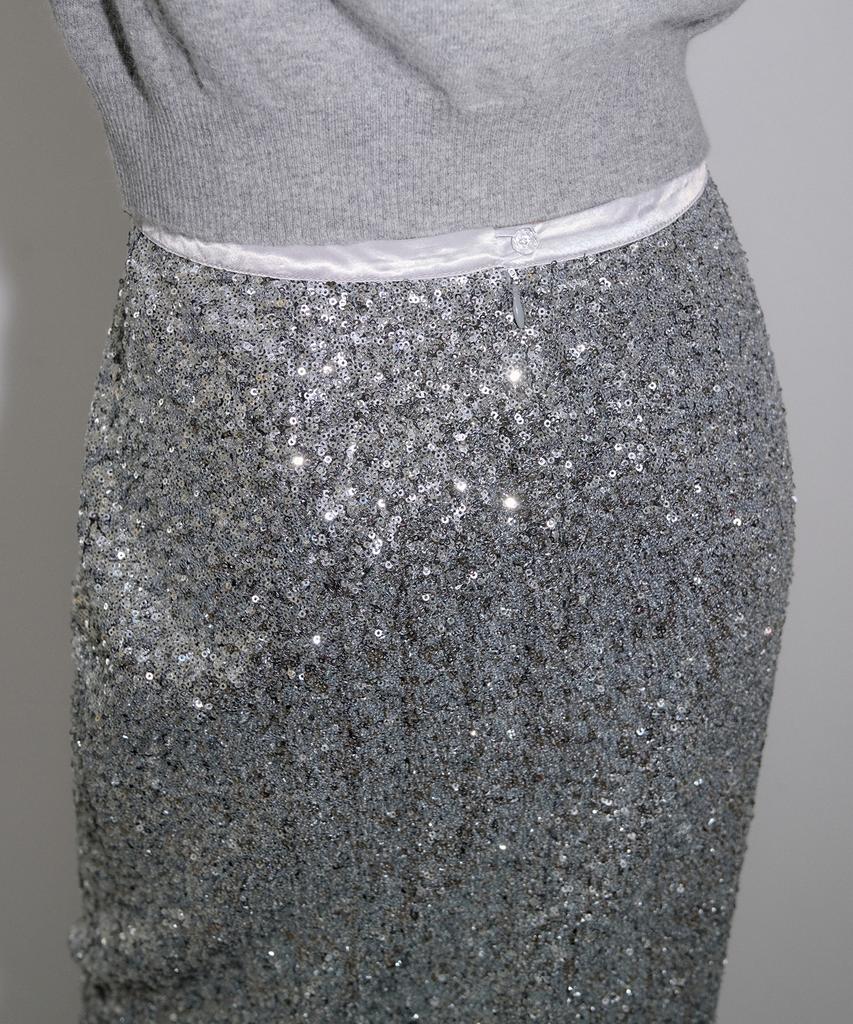 Obeodyupeulleeo Spangle Midi Skirt_Silver