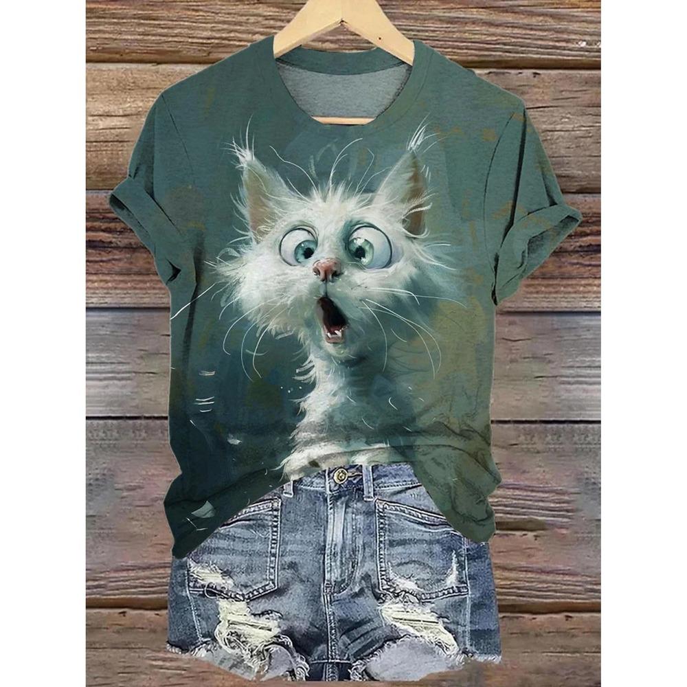 Easter Women's Funny Animal Prints Short Sleeve Tops 3D O-Neck Shirt Summer Casual