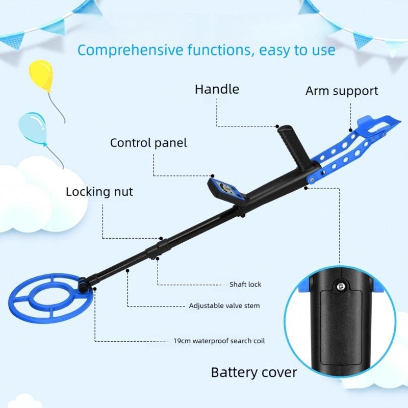 Kids Metal Detector Lightweight 1.2lbs Adjustable 60cm To 79cm Rod Secure Battery Cover Detects Gold Silver Coin Jewelry 10cm Underground Depth