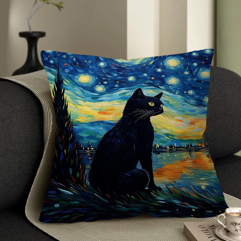 Monet Black Cat Van Gogh Sunflowers Pillowcases Home Bedding Decorative Pillow Cover Wedding Super Soft Pillow Case