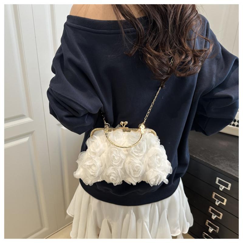Chiffon 3D Flower Banquet Bag Fashion Evening Bags Luxury Women Chain Shoulder Bag Fashion Clutch Handbag Trendy Crossbody Bag