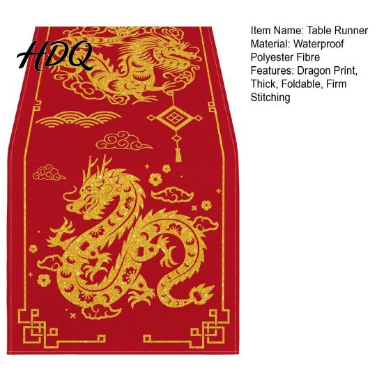 Chinese Dragon New Year Theme Table Runner Foldable Firm Print Thick Stitching Sequin Happy Decoration