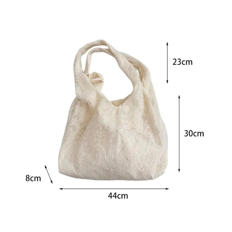 

Handmade Embroidered Lace Organza Handbag Retro European New Chinese Style Cotton Cloth Tote Bag Casual Daily Shoulder Bag