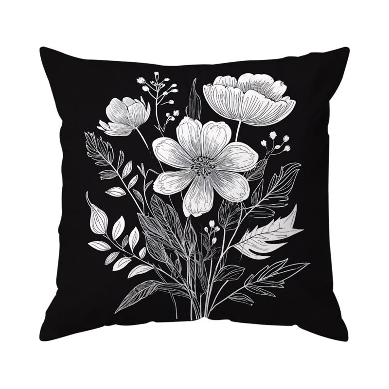 Black And White Sketch Flowers Cushion Cover Decorative Throw Pillowcase Plant Abstract Home Decor Sofa Bed Pillow Covers