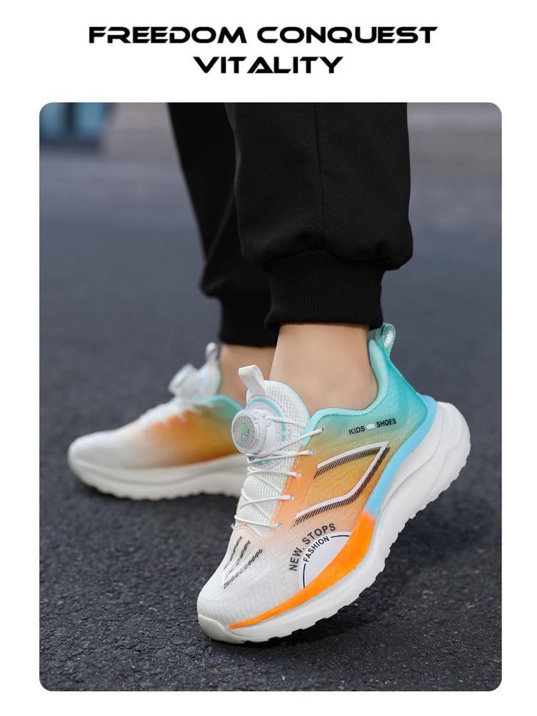 Boys' No-Tie Breathable Mesh Running Shoes, Non-Slip Spin Buckle, Fashionable Spring/Autumn Sports Shoes for Medium and Large Kids