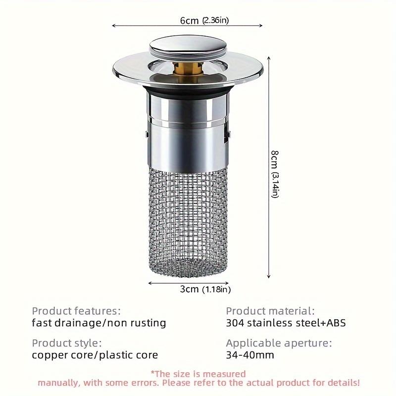 1pcs Stainless Steel Bathroom Sink Plug Stopper, Sink Drain Strainer, Pop-Up Basin Anti-Odor Bouncing Core Stopper Filter, Bathroom Accessories,