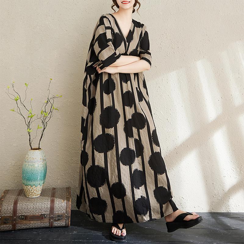 

DIMANAF Women New 2025 Basic Plus Size Summer Dress Casual Linen Printing Short Sleeve Dress Loose Dress Plus Size чёрный