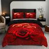 Red Beding Set Romantic Rose Printed Cozy Soft Duvet Cover King Quen Twin Sized Dimensions Birthday Gift Weding Gift for Couple Bedrom Decor