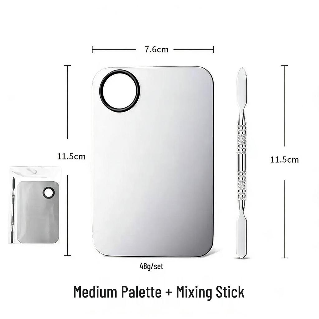 Stainless Steel Makeup Mixing Palette with Ring and Spatula