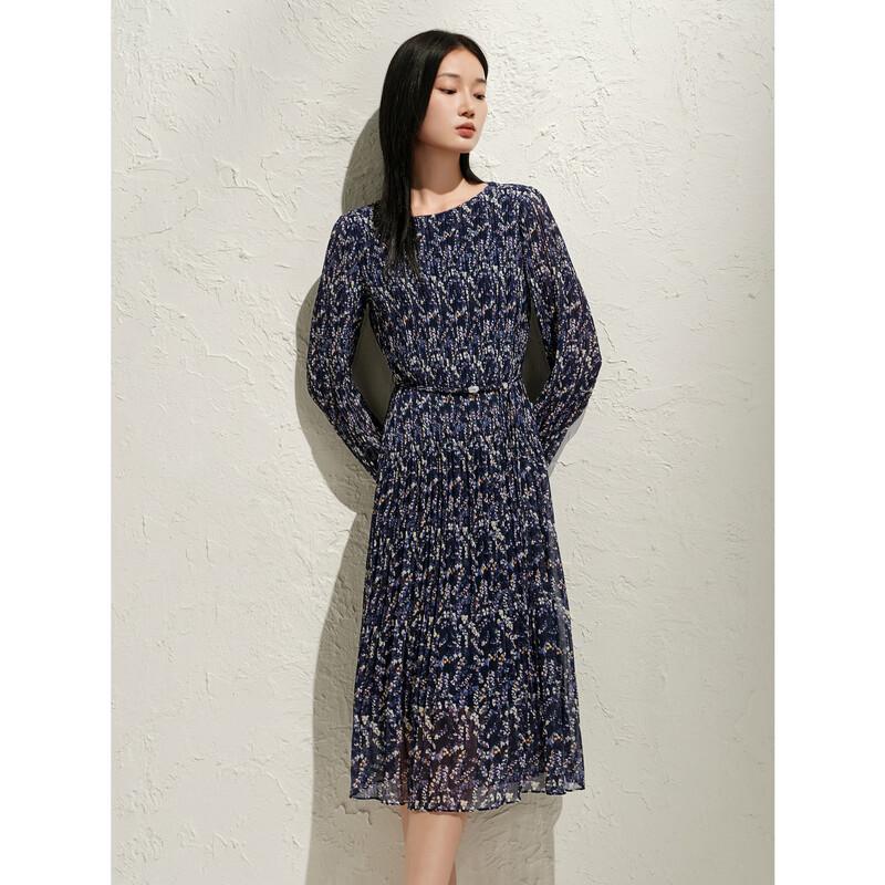 Anna Kou Elegant Floral Pleated Chiffon Midi Dress