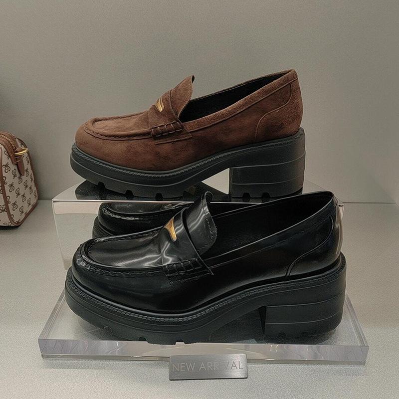 Rindslederversion~ Britischer Stil runde Spitze Einzelne Schuhe dicker Absatz dicke Sohle Loafer kleine Lederschuhe Damen faul ein Pedal Doudou Schuhe Damen