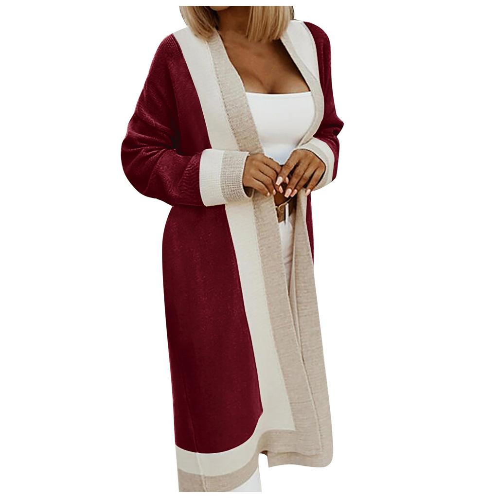 Women's  And Winter Women's Solid Color Stitching Long-sleeved Cardigan Knitted Sweater