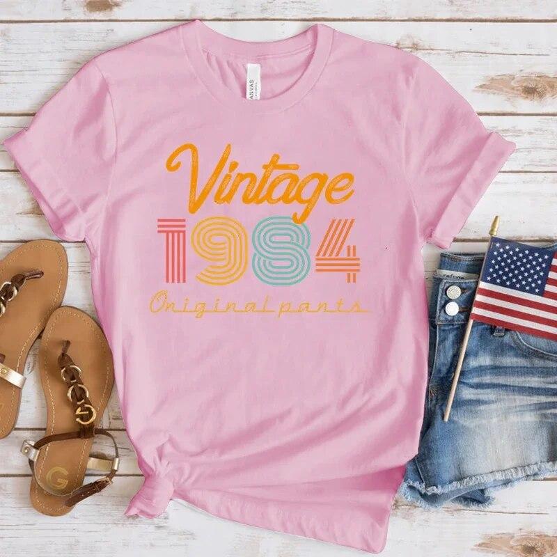 (Premium T-shirt)New Vintage 1984 Print T Shirts Women Casual Round Neck Tees Top Summer Cool Loose Short Sleeve(Fast Delivery)
