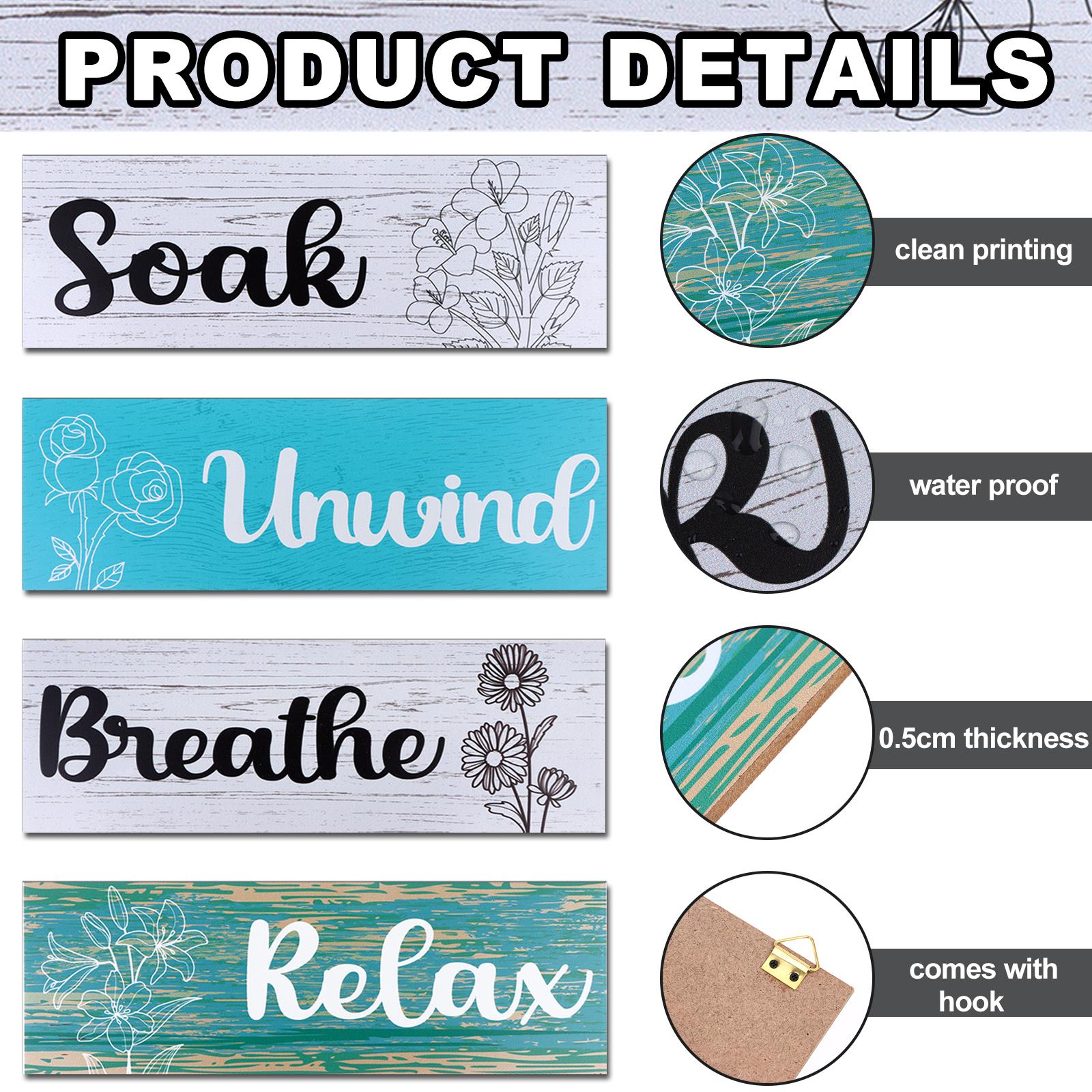 

4 шт., деревенский настенный художественный декор для ванной комнаты в деревенском стиле, настенное искусство для ванной комнаты, винтажные деревянные украшения, наклейки для расслабления, отдыха, дыхания, фото