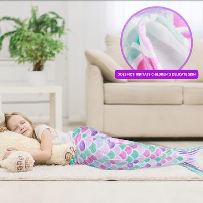 Flannel Mermaid Sleeping Blanket Mermaid Tail Blanket Fish Scale Pattern Sleeping Bag Universal Comfortable Cute Blanket for Kid