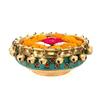 Two Moustaches 100% Pure Brass Ethnic Traditional Bowl with Bells, Gemstone Work, Material Brass, Pack of 1