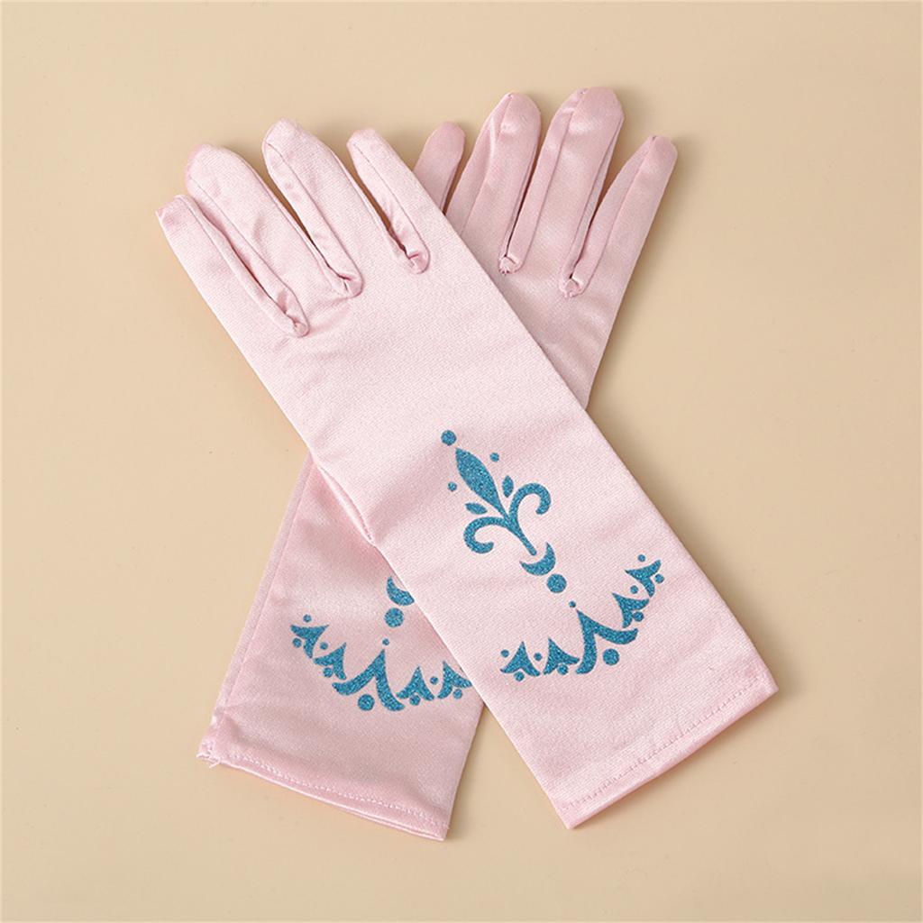 Girls Ice Princess Long Satin Gloves Sequins Print Snow Queen Dress Up Gloves Solid Color Kids Cosplay Performance Glove