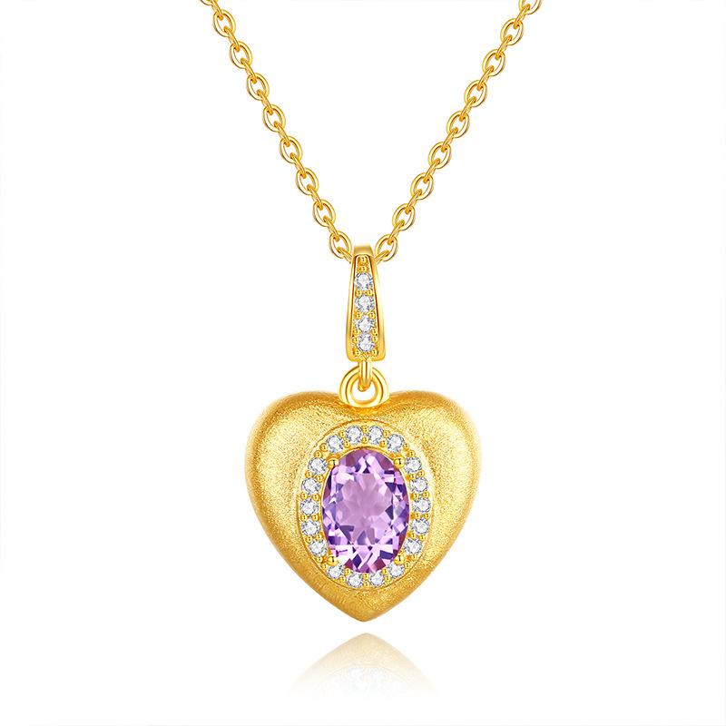 

Autumn Winter Style 925 Silver Brushed Heart Natural Crystal Clavicle Necklace 925 silver