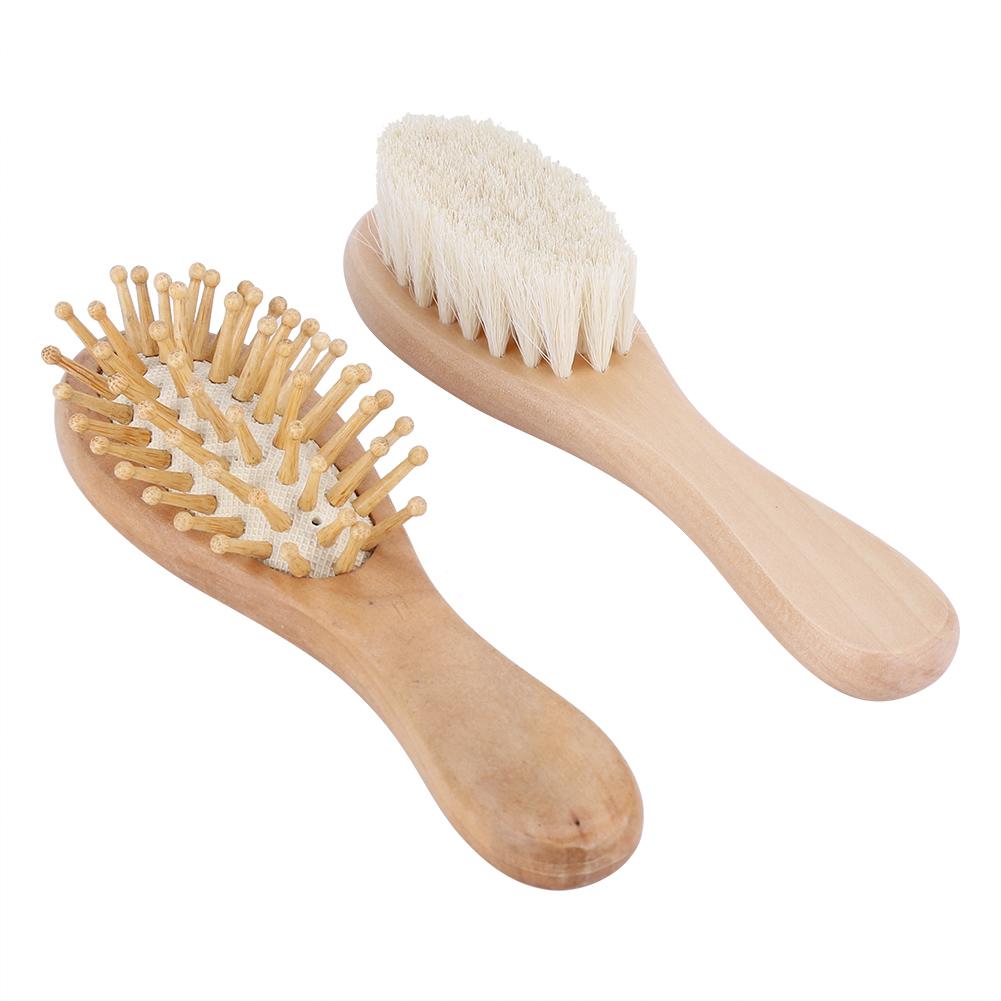 Baby Wooden Hair Brush and Comb Set Goat Hair for Newborns Toddlers Daily Care