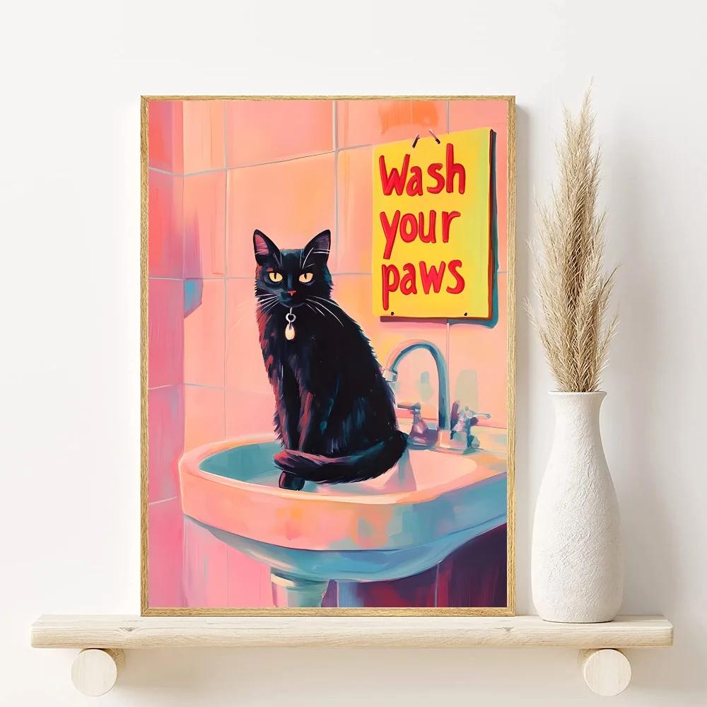 

Wash Cat Paws More Spaghetti Poster Minimalist Aesthetics Print Canvas Painting for Living Room Modern Home Decor 21X30CMNo Framed