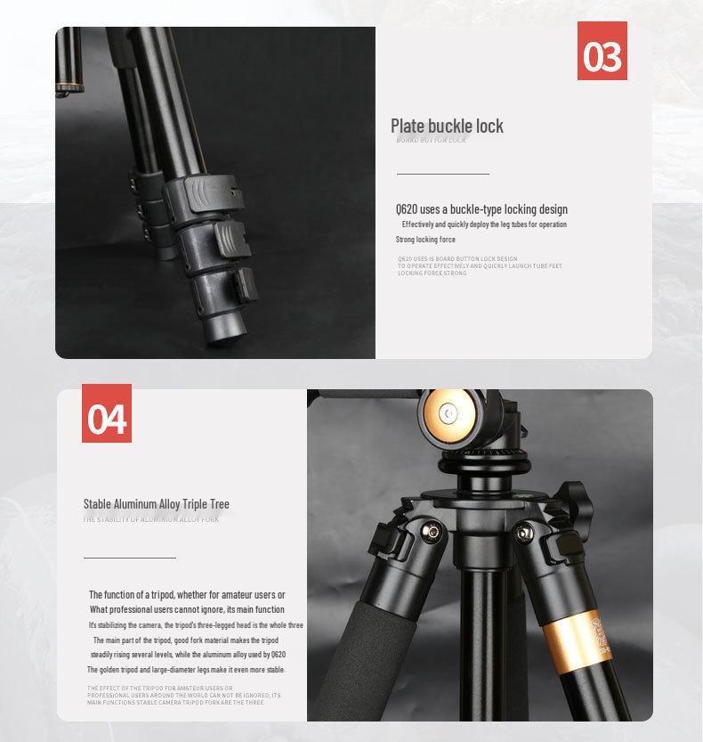 Era Q620 Lightweight DSLR Tripod with 3D Ball Head and Large Diameter Tubes for Photography and Video