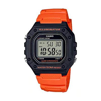 Casio STANDARD DIGITAL Wristwatch for Men and Black and Orange W-218H-4B2 Women, Affordable