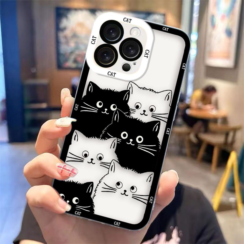 

Funny Black Cartoon Cat Cover Clear Phone Case For iPhone Apple 17 AIR 16E 16 15 14 12 13 11 Pro Max Plus XR TPU DIY Shell Case IPHONE16PROMAX