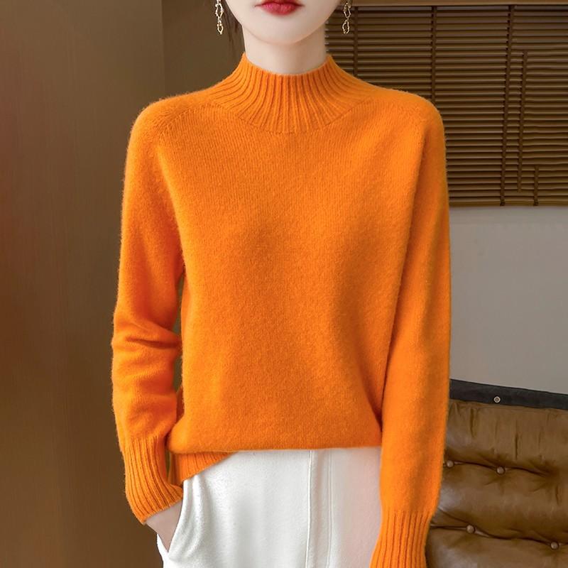Pulover Gros de Toamnă și Iarnă cu Gât Semi-înalt din Lână pentru Femei, Simplu, Versatil, de Bază