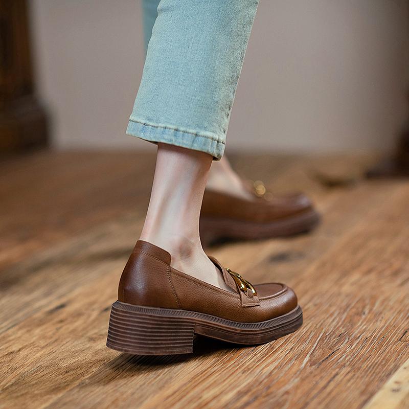 Ny Mote Nubuck Lær Damesko Retro Rund Tå Loafers Sko Dame Slip-On Platformsko Zapatos De Mujer Håndlaget