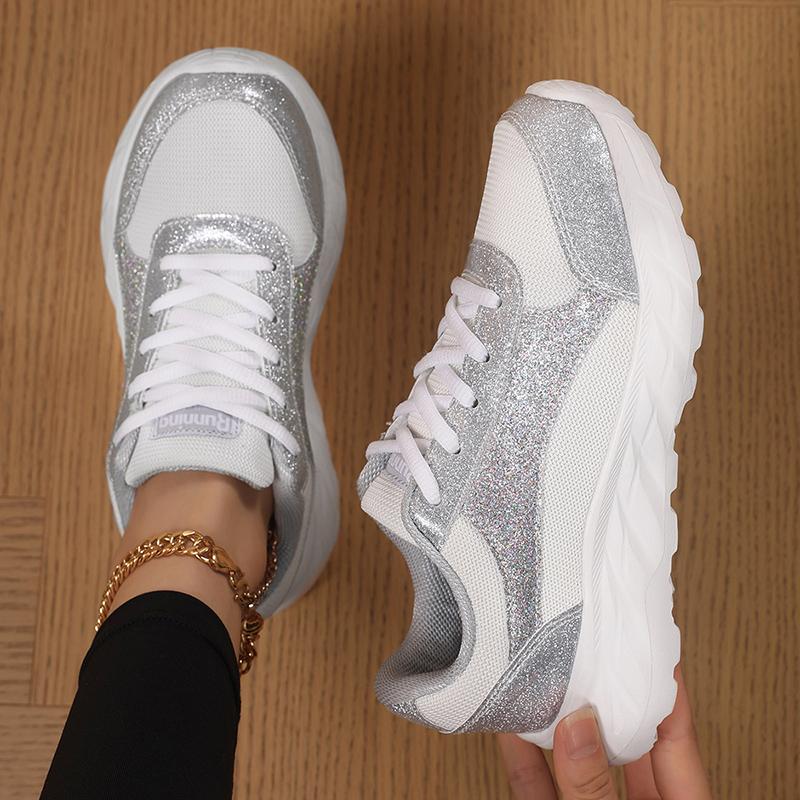 

ТУИНАНЛЕ Женская обувь Спортивные туфли Блестки Клинья Обувь Шейк Серебристый Удобные Спортивные Бег Трусцой Теннис Шнуровка Кроссовки для бега 43 серебряный