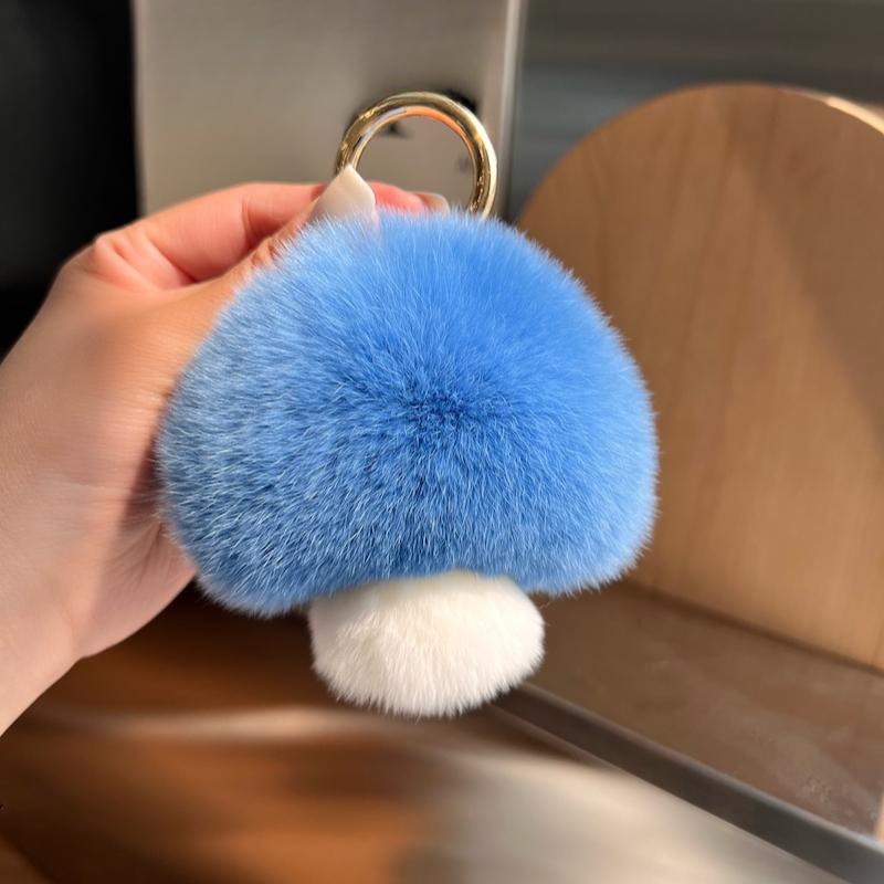 [Ciupercuță drăguță] Păr real de iepure Rex breloc de mașină pandantiv ins celebritate pe internet pompon de păr pandantiv pentru geantă de cărți