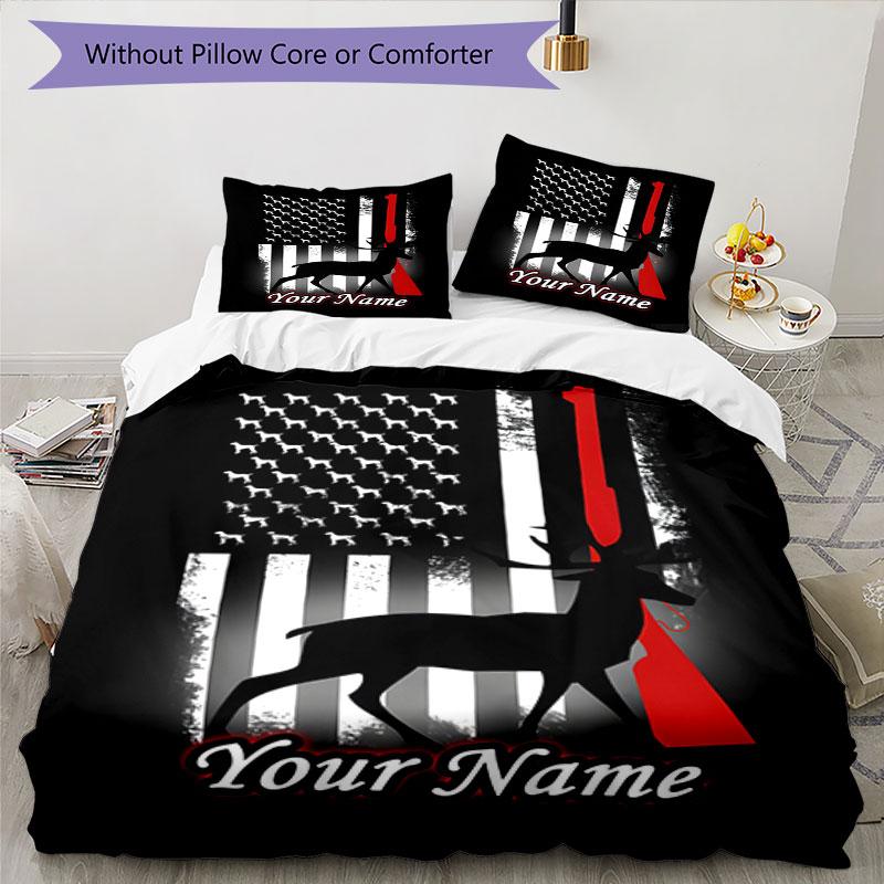 3PC Custom Name Deer Flag Bedding Set Duvet Cover Closure Includes 1 Duvet Cover & 2 Pillowcases for Bedroom